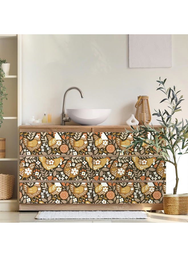 VaryStyle Vintage Chicken Wallpaper Brown Farm Animal Floral Peel and Stick Wallpaper for Bedroom Nursery Farmhouse Removable Self Adhesive Vinyl Retro Contact Paper for Kids Room Cabinets 17.7"x118" - Image 4