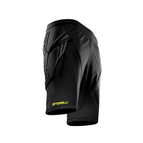 Storelli شورتات حارس المرمى Storelli ExoShield، حماية عالية التأثير، تمتص العرق، شورتات رياضية قابلة للتنفس لكرة القدم والرياضات الثقيلة، أسود، حجم شاب كبير - Image 1