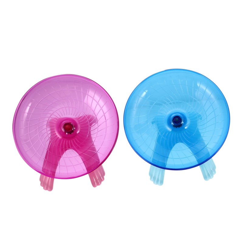 2 Pcs Silent Exercise Saucer Running Wheel Blue Pink for Hamsters Gerbils Hedgehogs - Image 2