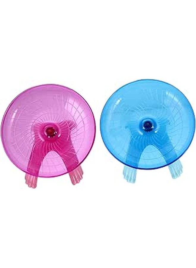 2 Pcs Silent Exercise Saucer Running Wheel Blue Pink for Hamsters Gerbils Hedgehogs - Image 1