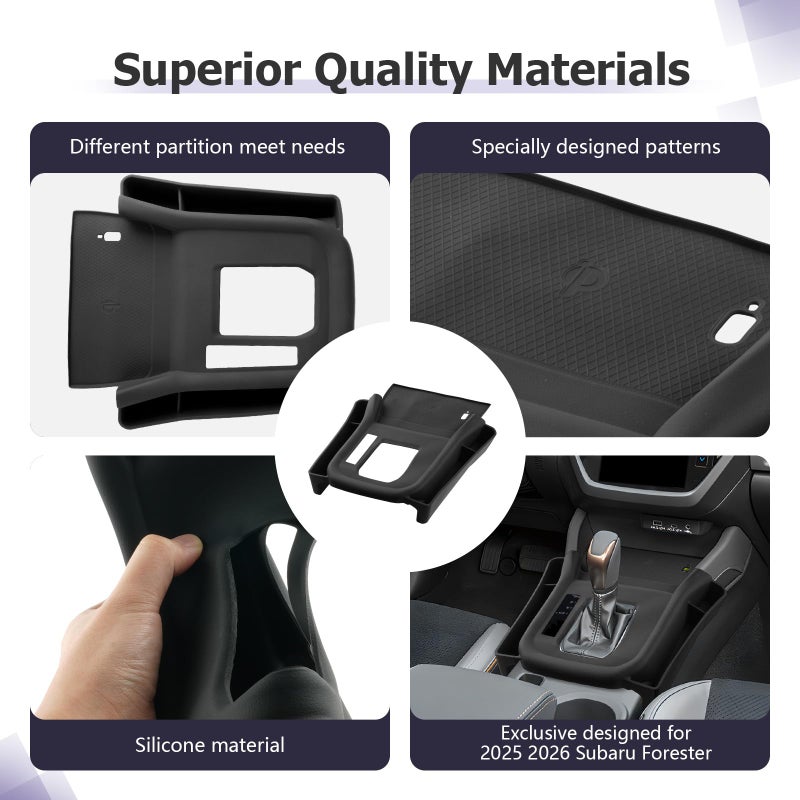 LUWU Center Console Organizer Side Pockets Fit for 2025 2026 Subaru Forester Accessories Gear Shift Cover Organizer Seat Gap Storage Box Wireless Charging Silicone Protective Pad (Not for Base & Wildness) - Image 5