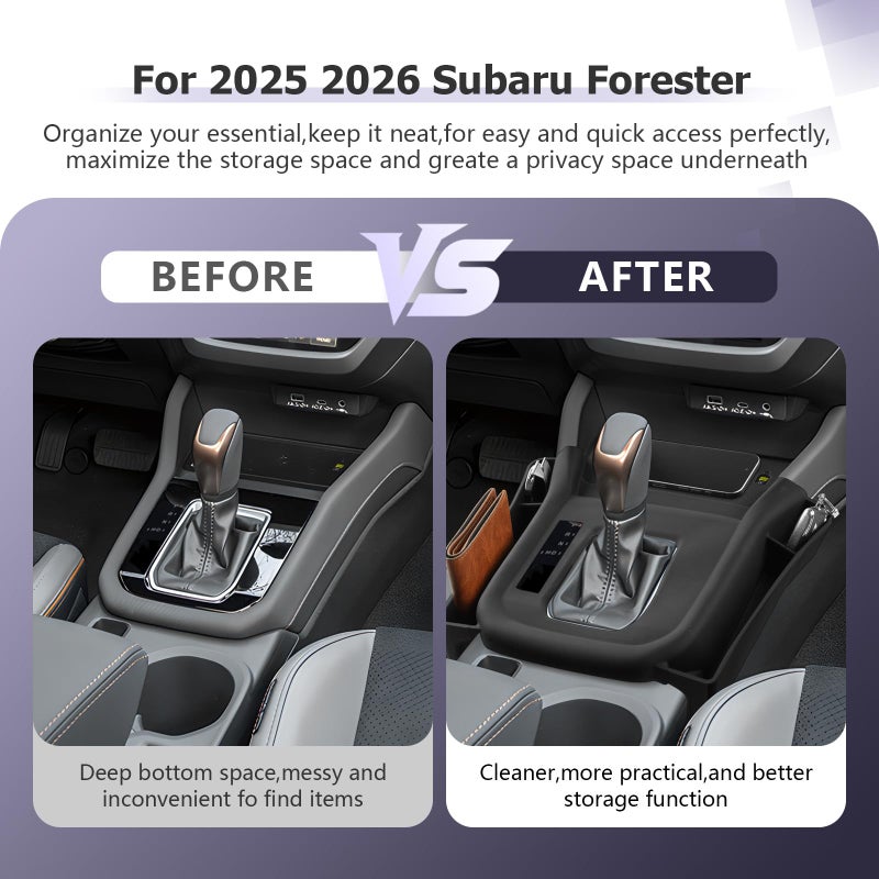 LUWU Center Console Organizer Side Pockets Fit for 2025 2026 Subaru Forester Accessories Gear Shift Cover Organizer Seat Gap Storage Box Wireless Charging Silicone Protective Pad (Not for Base & Wildness) - Image 2