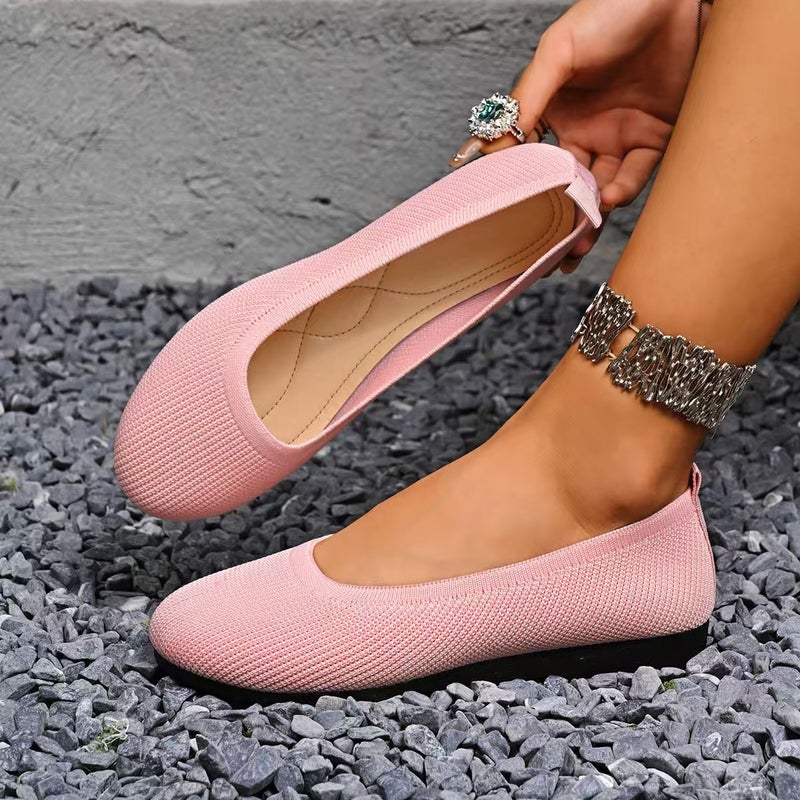 Women's Slip-On Casual Flats with Knit Upper, Round Toe and Low Heel - Image 5