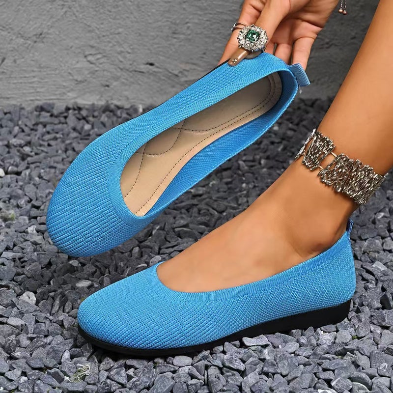 Women's Slip-On Casual Flats with Knit Upper, Round Toe and Low Heel - Image 2