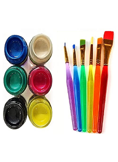 E Shopping E Shopping 6 pc Colorful Paint Brush Nail Brush Art Artistic Brush Water Coloring Brushes Flat Paint Brush with 6 Fevicryl Acrylic Colours 10ml Each, 23x10x4  - Image 1