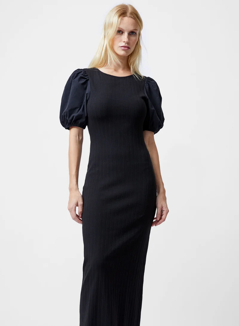French Connection Sasia Ribbed Puff Sleeve Midi Dress