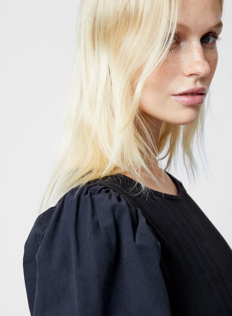 French Connection Sasia Ribbed Puff Sleeve Midi Dress