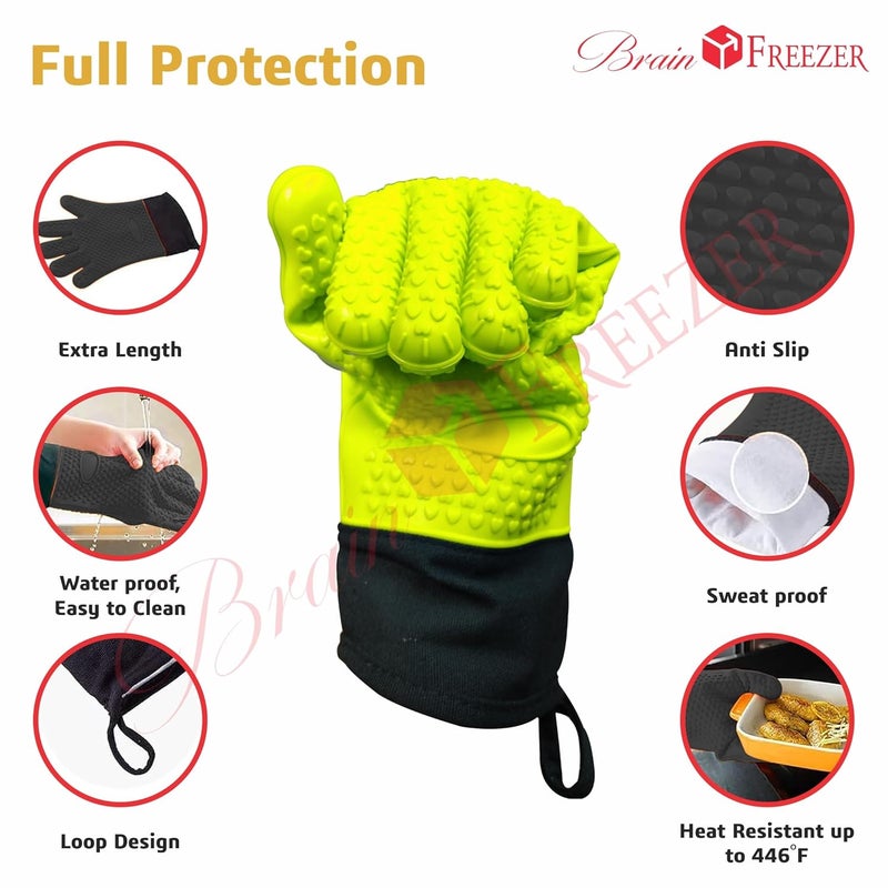 Brain Freezer Silicone Oven Gloves -Extreme Heat Resistant BBQ Gloves -Handle Hot Food Right on Your Grill Barbecue Fryer & Pit |Waterproof Grilling Cooking & Baking Mitts Pack of 2 (Multicolour) - Image 3