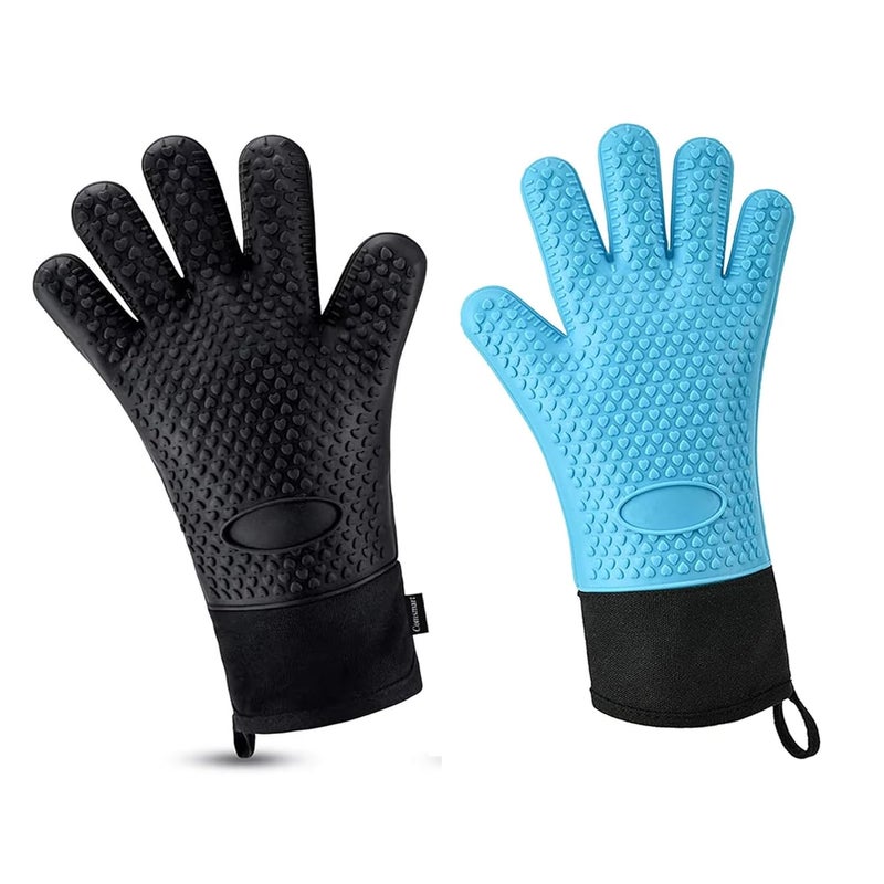 Brain Freezer Silicone Oven Gloves -Extreme Heat Resistant BBQ Gloves -Handle Hot Food Right on Your Grill Barbecue Fryer & Pit |Waterproof Grilling Cooking & Baking Mitts Pack of 2 (Multicolour) - Image 1