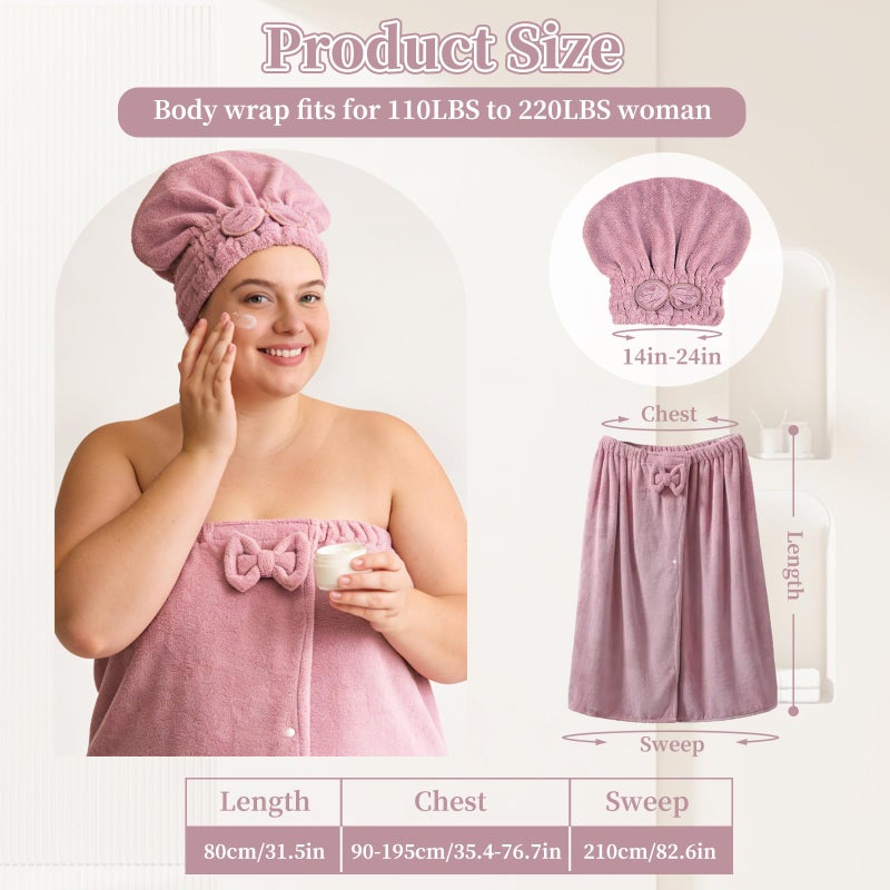 Hokoad 2 Sets Plus Size Towel Wraps for Women, Adjustable Shower Wrap Towel with Hair Towel Wrap, Oversize Wrap Around Towels Soft Elasticity Towel Dress, Quick Drying, Pink and Purple XXL-XXXXL - Image 2