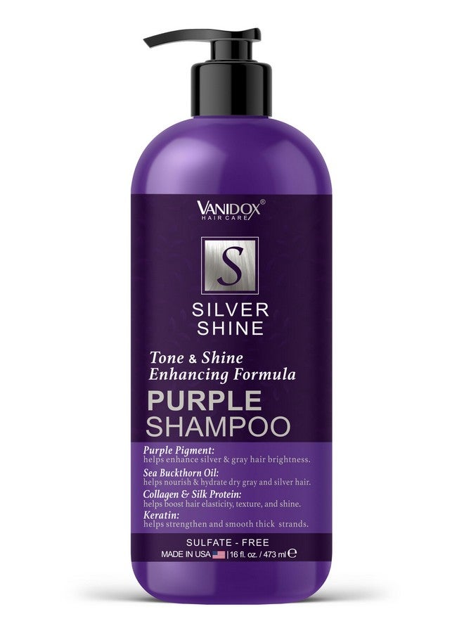VANIDOX Sulfate Free Purple Shampoo for Grey and Silver Hair, Brass Toning Purple Shampoo Infused with Purple Pigment, Purple Shampoo for Gray Hair for Women (16 fl oz) - Image 1