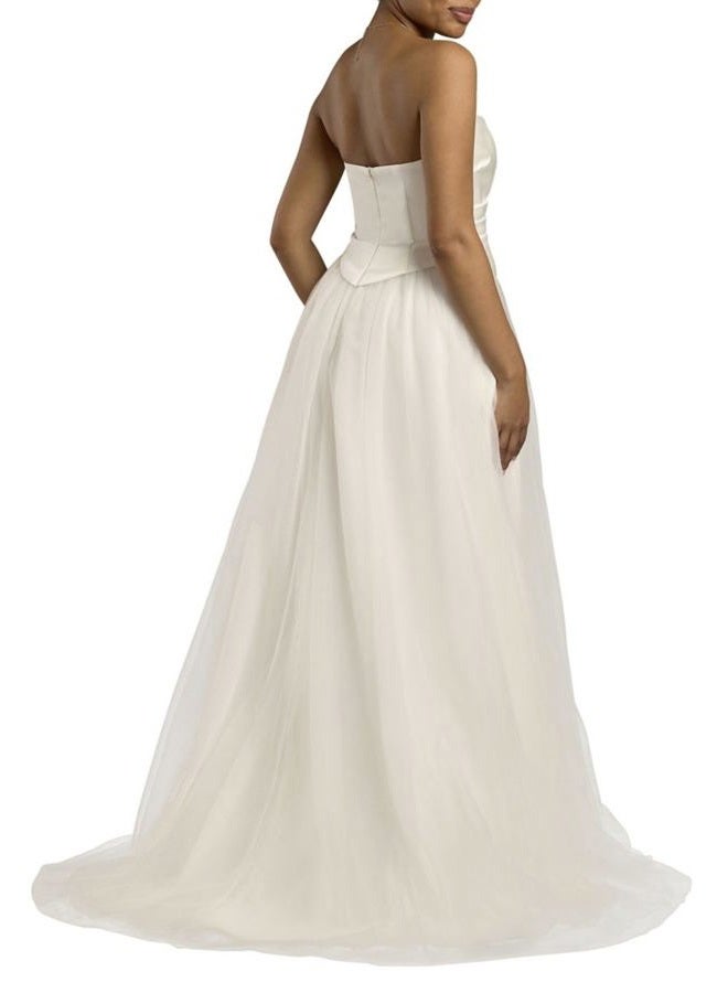 David's Bridal Strapless Satin and Tulle Ball Gown Wedding Dress, Soft White, 12 - Image 2