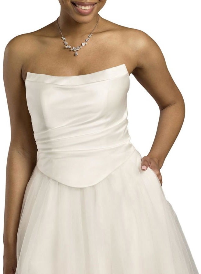 David's Bridal Strapless Satin and Tulle Ball Gown Wedding Dress, Soft White, 12 - Image 3