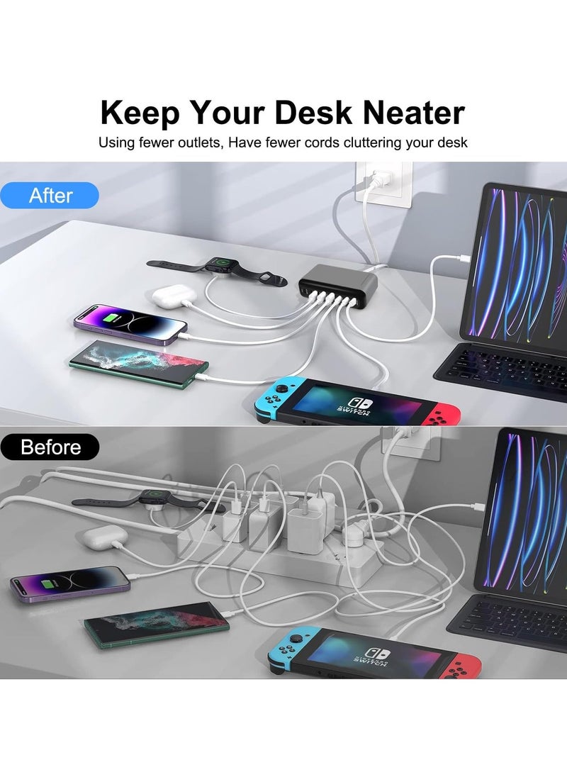 ماركة غير محددة محطة شحن USB A & USB C بقدرة 500 واط، 6 منافذ من النوع C 【2 × 100 واط، 4 × 65 واط】 ومنفذي USB 【QC20W】 محور محطة شحن من النوع C، تقنية GaN، قابس حائط سريع الشحن مع سلك طاقة 1.5 متر أسود  - Image 3