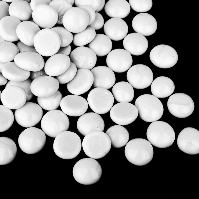CYS EXCEL White Glass Gemstone Beads Vase Fillers (1 LB) Flat Marble Beads Multiple Color Choices Aquarium Decor Rocks Floral Stones Decorative Mosaic Glass Gem Pebbles (Approx. 85-100 PCS) - Image 1
