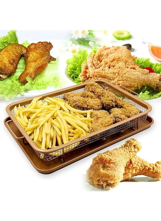 Swimero SWIMERO HEVYSTONGKitchen DeepFried Food Drain Basin Rectangle Crispy Tray Filter Mesh FreshKeeping Basket NonStick Oil Pan Crisping Tray Oven Baking Tray Frying Basket and Baking Sheet 1  - Image 1