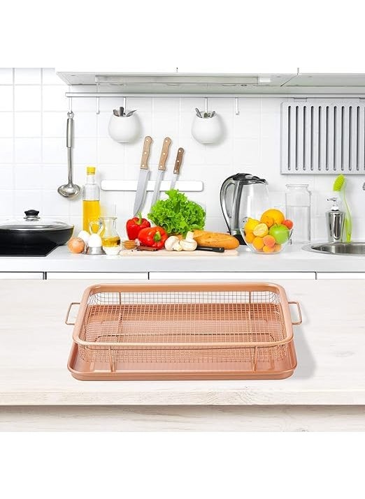 Swimero SWIMERO HEVYSTONGKitchen DeepFried Food Drain Basin Rectangle Crispy Tray Filter Mesh FreshKeeping Basket NonStick Oil Pan Crisping Tray Oven Baking Tray Frying Basket and Baking Sheet 1  - Image 3