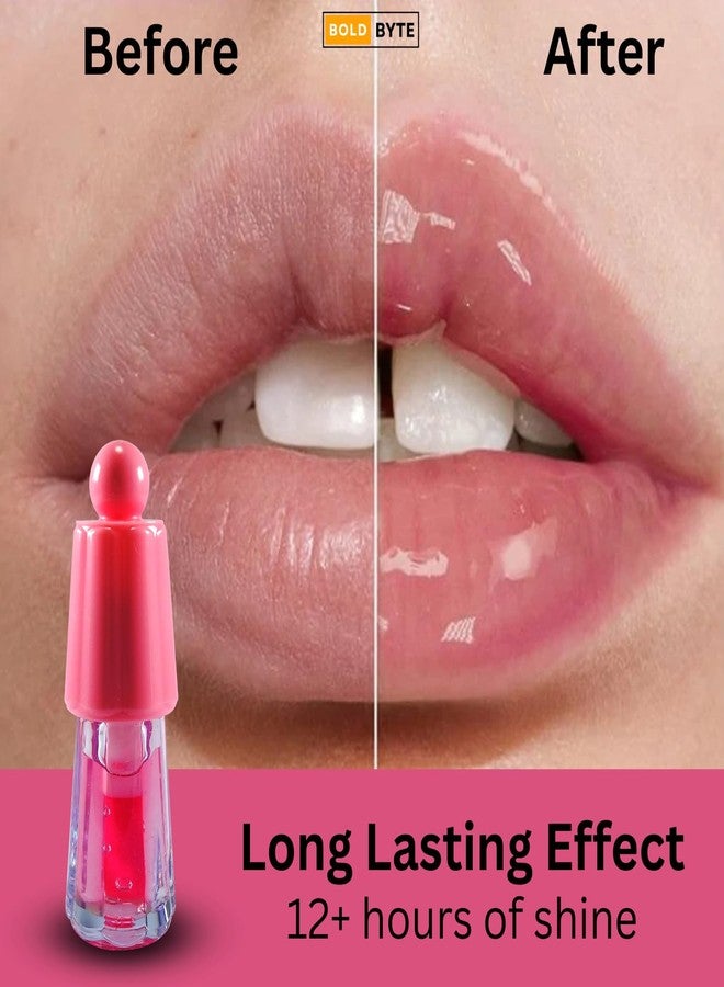Bold Byte مرطب شفاه وملمع شفاه للاستخدام اليومي من ليبويل - مرطب، يرطب، لون وردي كوري شفاف، متغير اللون، مقاوم للماء، لمعان عالٍ، غير لزج، يدوم طويلاً، مثالي للشفاه الجافة والمتشققة (وردي) - Image 2