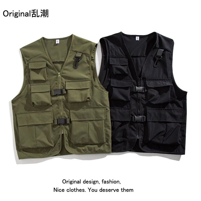 2024 سترة عمل متعددة الجيوب بأسلوب ياباني جديدة للرجال، علامة تجارية للأزياء، سترة رياضية للرجال والنساء، معطف فضفاض أخضر - Image 5