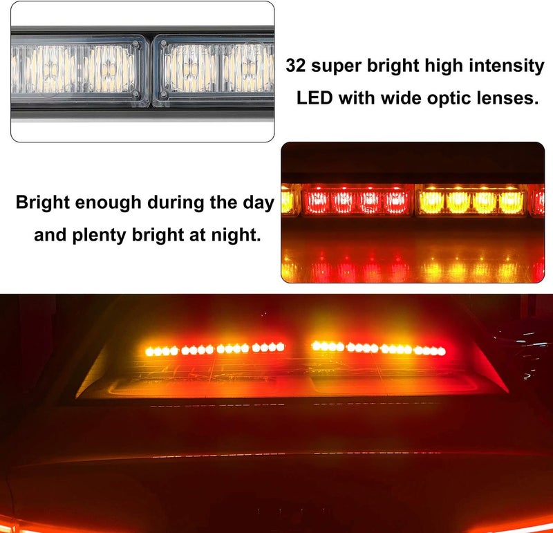 ASPL 2x16.8 inch Emergency Flashing LED Traffic Advisor Strobe Light Bar - 32 LED with 26 Flash Patterns (Amber/Red) - Image 3