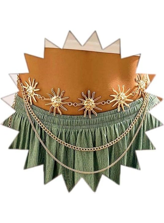 Multilayer Metal Waist Chains Belts Tassel Sun Pendant Waist Belt Body Chains Long Belly Chain Belt Jeans Country Concert Outfit Dress Accessories for Women and Girls Gold, One Size - Image 5