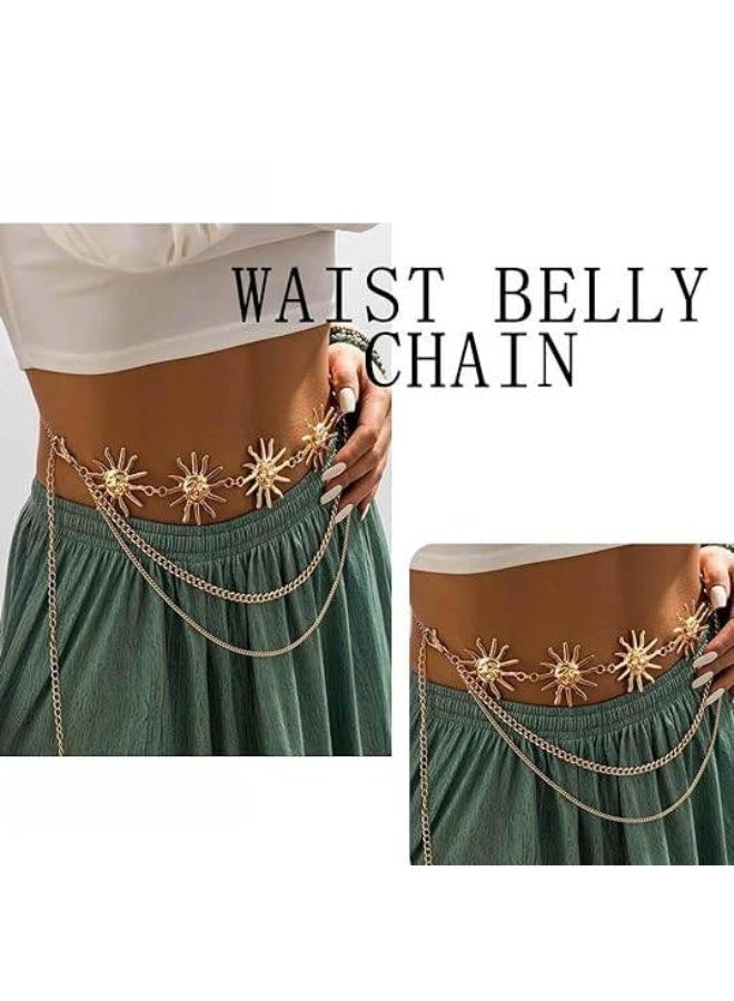 Multilayer Metal Waist Chains Belts Tassel Sun Pendant Waist Belt Body Chains Long Belly Chain Belt Jeans Country Concert Outfit Dress Accessories for Women and Girls Gold, One Size - Image 4