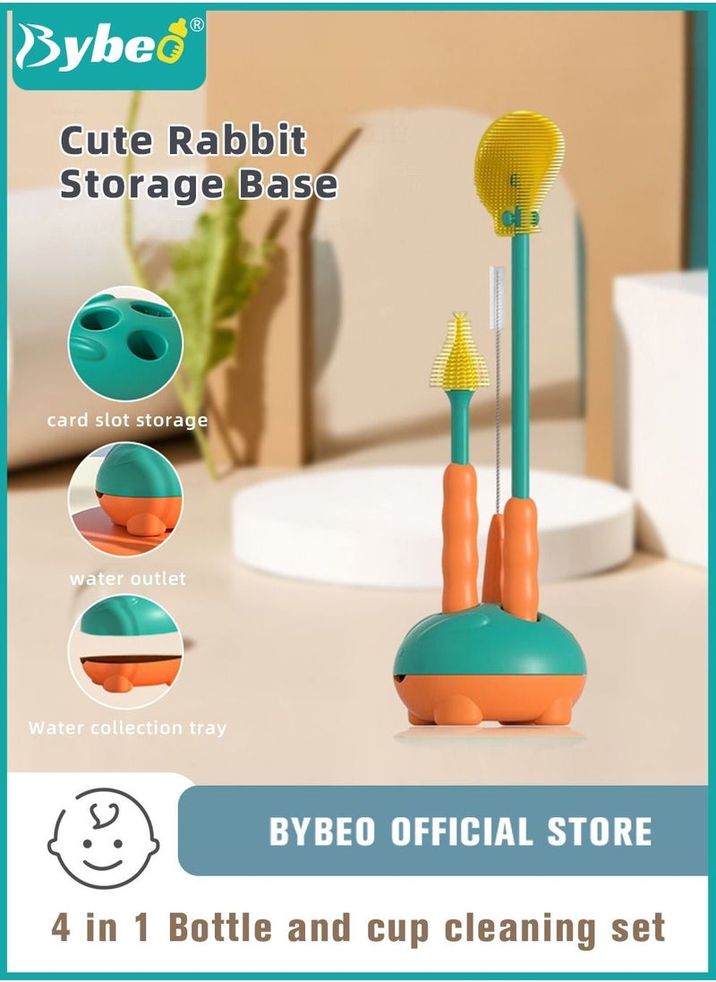 Bybeo 4 in 1 Silicone Baby Bottle Cleaning Brush Set with Stand, 360° Rotating Water Bottles Cleaner, Cup Gap Clean Brushes  - Image 1
