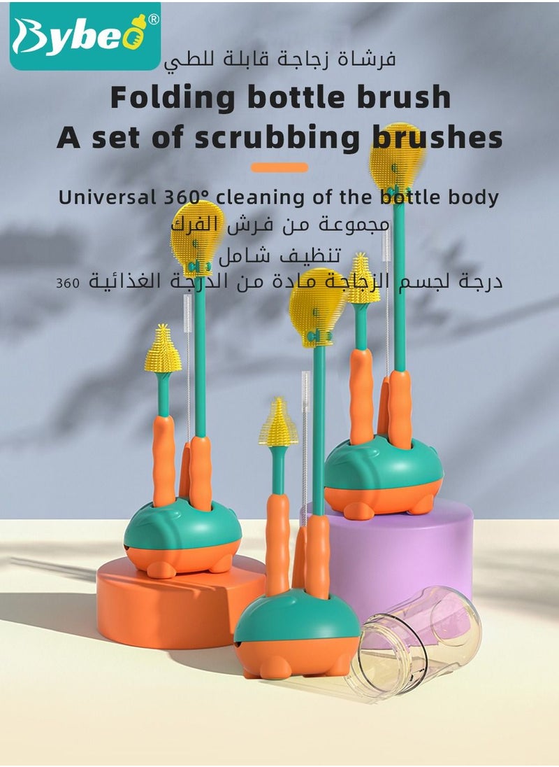 Bybeo 4 in 1 Silicone Baby Bottle Cleaning Brush Set with Stand, 360° Rotating Water Bottles Cleaner, Cup Gap Clean Brushes  - Image 2