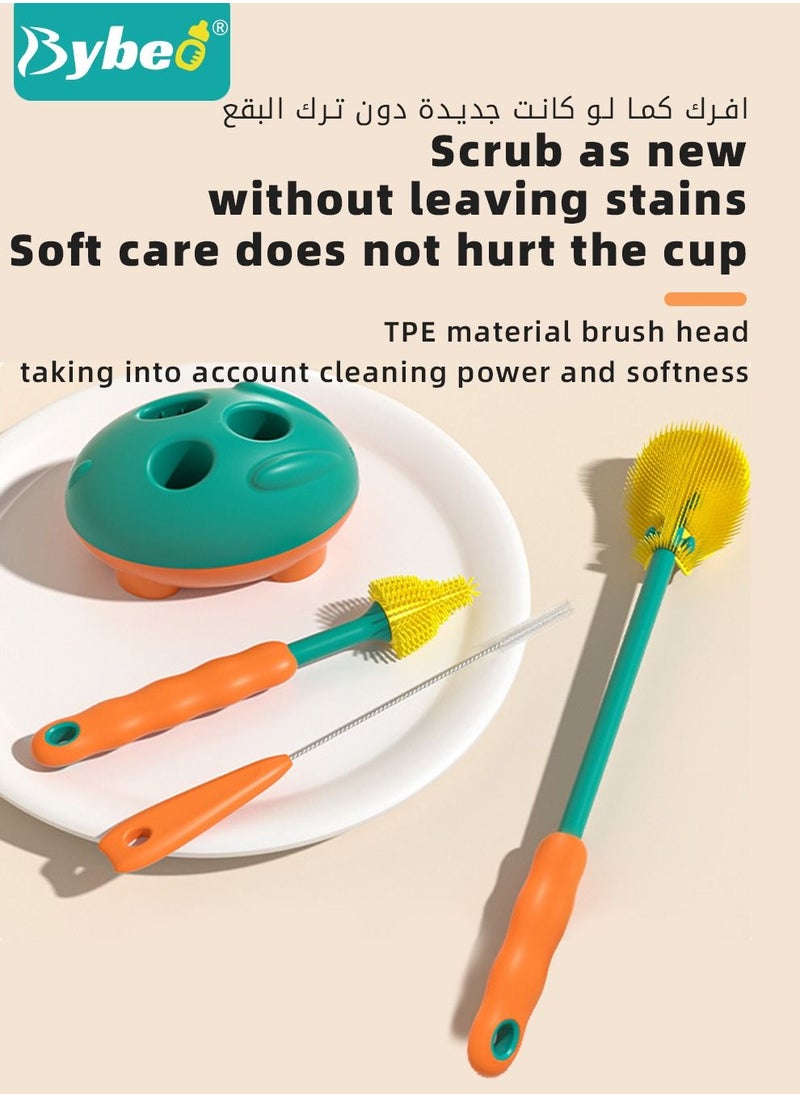 Bybeo 4 in 1 Silicone Baby Bottle Cleaning Brush Set with Stand, 360° Rotating Water Bottles Cleaner, Cup Gap Clean Brushes  - Image 5