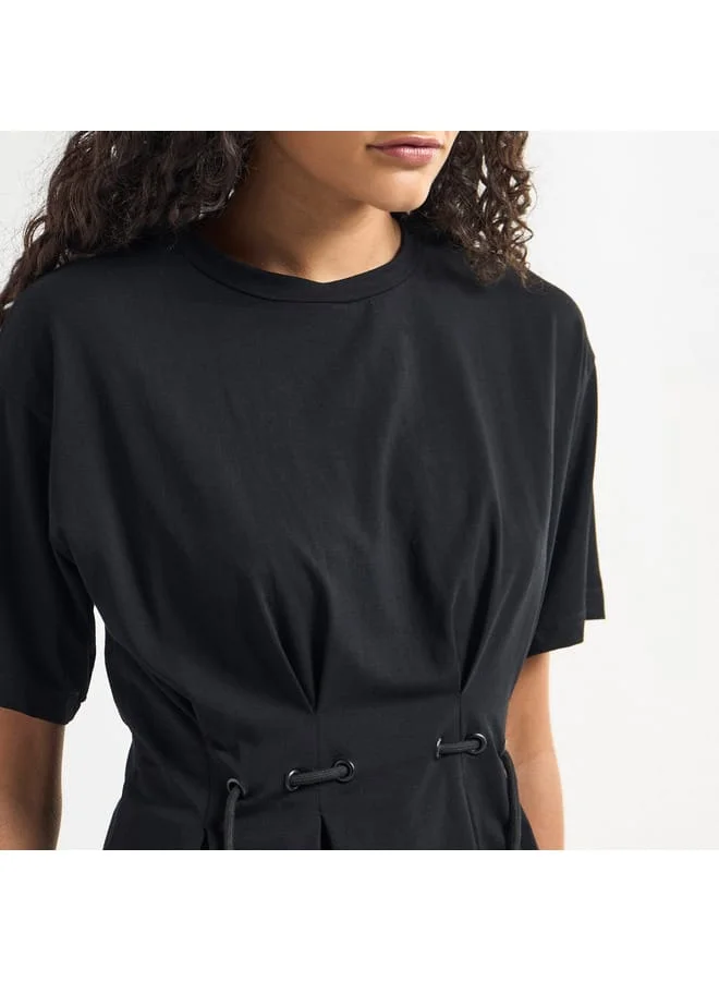 Splash FAV Pleated Top with Short Sleeves and Crew Neck