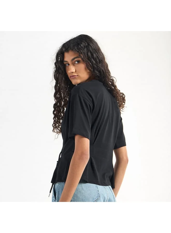 Splash FAV Pleated Top with Short Sleeves and Crew Neck