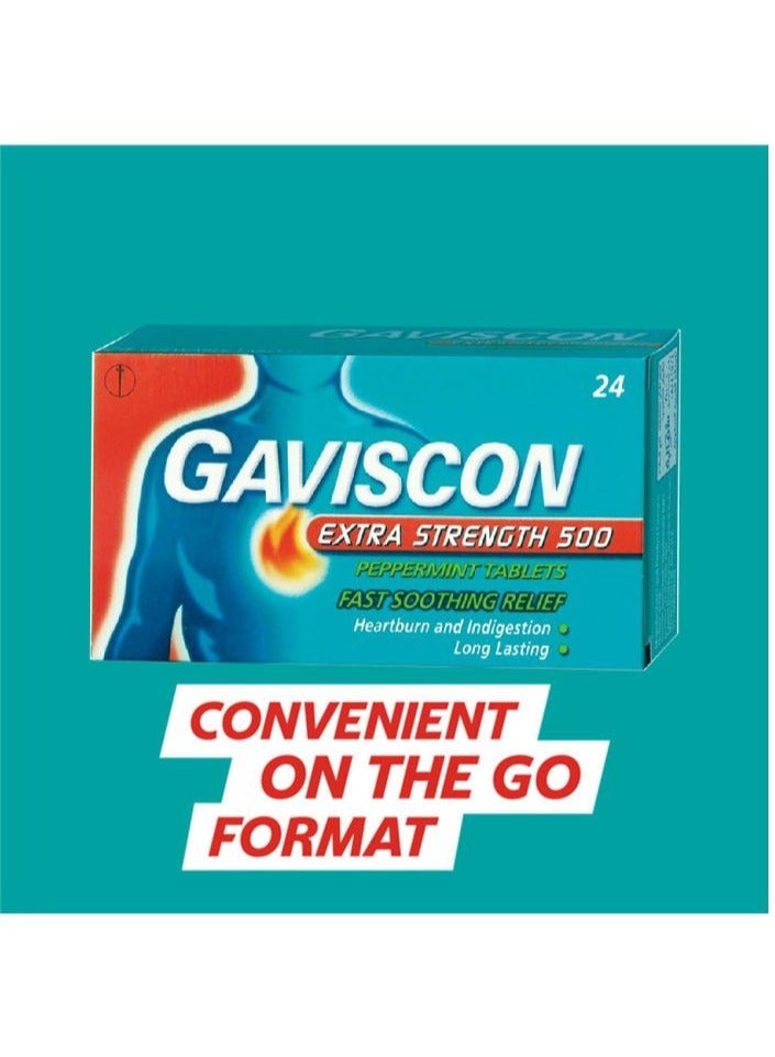 Gaviscon Extra Strength 500mg Peppermint Tablets, Pack of 24's - Image 3