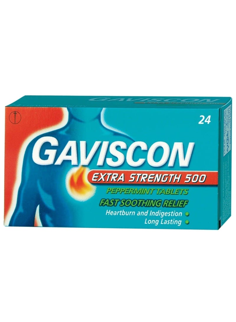 Gaviscon Extra Strength 500mg Peppermint Tablets, Pack of 24's - Image 1