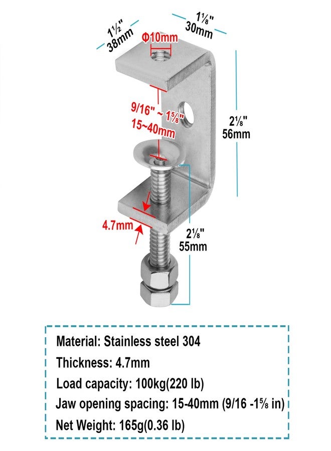 MOUNTAIN_ARK 6 Pack Heavy Duty 304 Stainless Steel C Clamps with 1-5/8" Jaw opening, Beam Clamp for Woodworking Desk, Welding, Medium - Image 3