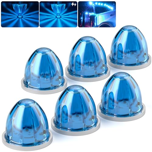BJZ 6Pcs Ice Blue Watermelon LED Strobe+Constant Marker Lights Dual Function Watermelon-Shaped Side Marker Clearance Tail Top Cap Roof Lights for Trailer Truck Semi-Trailer Heavy-Duty Truck Bus Van - Image 1