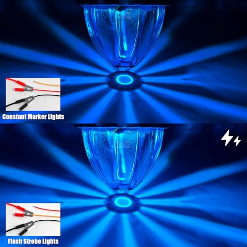 BJZ 6Pcs Ice Blue Watermelon LED Strobe+Constant Marker Lights Dual Function Watermelon-Shaped Side Marker Clearance Tail Top Cap Roof Lights for Trailer Truck Semi-Trailer Heavy-Duty Truck Bus Van - Image 2