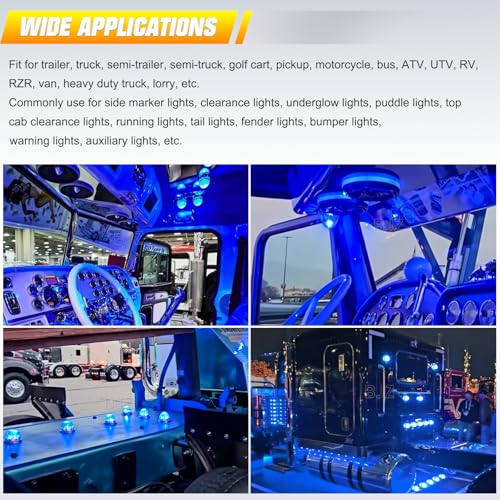 BJZ 6Pcs Ice Blue Watermelon LED Strobe+Constant Marker Lights Dual Function Watermelon-Shaped Side Marker Clearance Tail Top Cap Roof Lights for Trailer Truck Semi-Trailer Heavy-Duty Truck Bus Van - Image 3