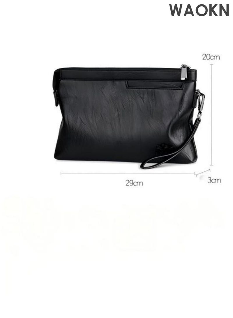 WAOKN Men's Casual Classic Clutch Bag Portable Envelope Bag Large Capacity Lightweight Wallet Business Minimalist Zipper Card Holder with Wrist Strap for Men for Daily Commuting and Formal Occasions,Leisure classic handbag, portable envelope style large capacity lightweight handbag, stylish, simple and versatile design, with zipper slot, men's black handbag, wear-resistant and dirt resistant, leather material not easy to deform,Black - Image 5
