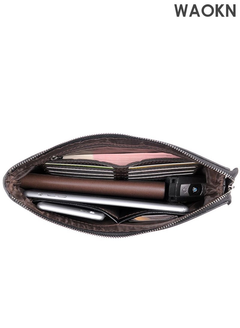 WAOKN Men's Casual Classic Clutch Bag Portable Envelope Bag Large Capacity Lightweight Wallet Business Minimalist Zipper Card Holder with Wrist Strap for Men for Daily Commuting and Formal Occasions,Leisure classic handbag, portable envelope style large capacity lightweight handbag, stylish, simple and versatile design, with zipper slot, men's black handbag, wear-resistant and dirt resistant, leather material not easy to deform,Black - Image 4