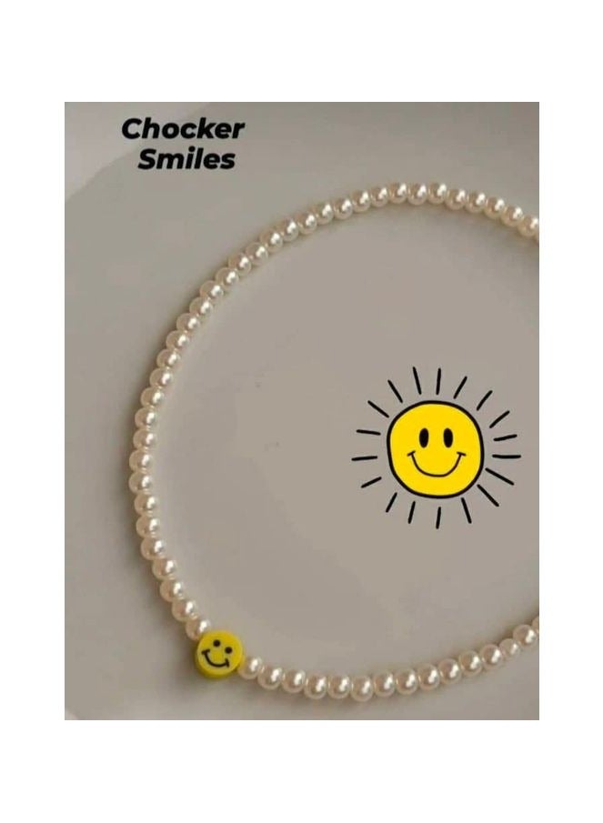 Fashion Smile Choker With White Pearl Necklace