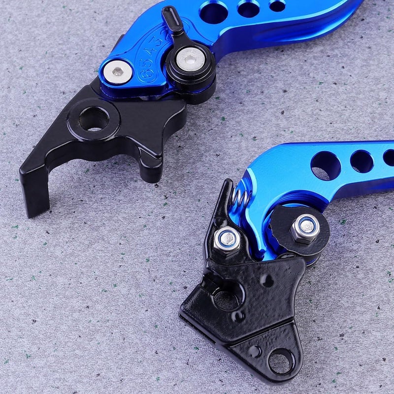 LABRIMP Adjustable 6-Gear Blue Motorcycle Brake and Clutch Levers with Alloy Handlebar Grip Protector for Universal Motorbike Controls - Image 3