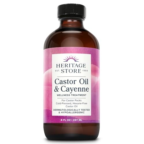 HERITAGE STORE Castor Oil Cayenne Cold Pressed Organic Castor Oil Pack Wrap Heat Compress for Abdomen Joints Overall Wellness with Cayenne Pepper Hypoallergenic Vegan Cruelty Free 8oz - Image 1