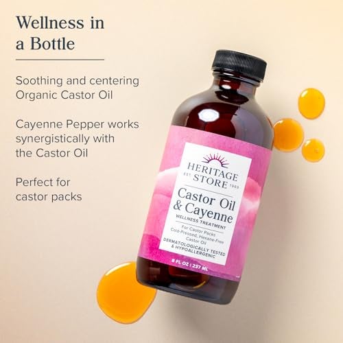HERITAGE STORE Castor Oil Cayenne Cold Pressed Organic Castor Oil Pack Wrap Heat Compress for Abdomen Joints Overall Wellness with Cayenne Pepper Hypoallergenic Vegan Cruelty Free 8oz - Image 3