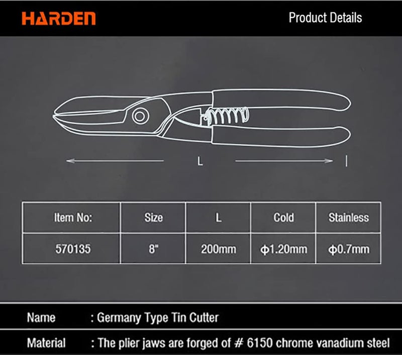 Harden Professional 8 Tin Snip Sheet Cutter Chrome Vanadium Steel Heat Treated Blade 570135 - Image 4