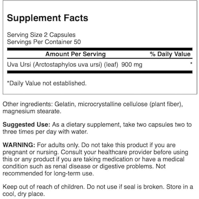 Swanson Full-Spectrum Uva Ursi Leaf - Herbal Supplement Supporting Kidney & Urinary Tract Health - May Support Cardiovascular System Function & Bladder Health - (100 Capsules, 450mg Each) - Image 2