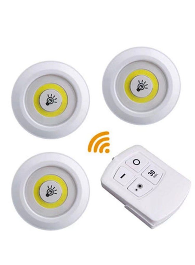 3-Piece Wireless Remote Controlled Under Cabinet LED Lights White 10x10x9centimeter - Image 1