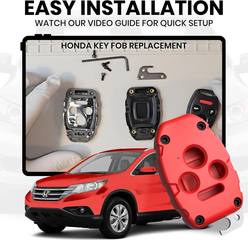 Dubbs Hardware USAMade for Honda Key Fob Shell CrackResistant Durable Seamless Fit Enhanced Longevity Functionality Integrated Bottle Opener Easy DIY Installation Red 4 Button - Image 4