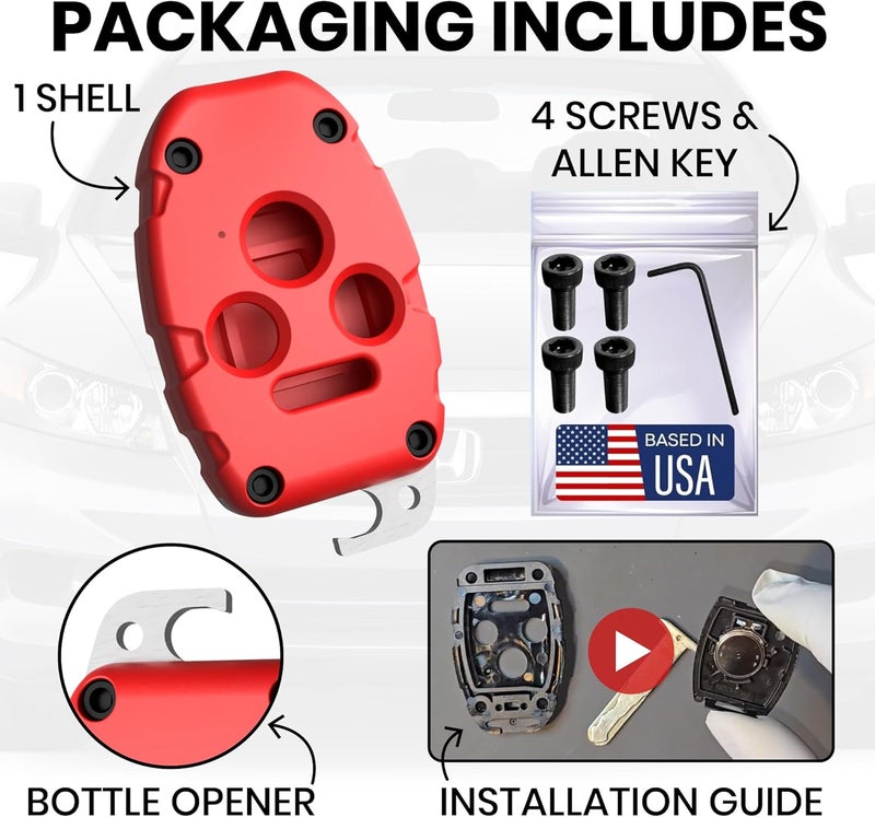 Dubbs Hardware USAMade for Honda Key Fob Shell CrackResistant Durable Seamless Fit Enhanced Longevity Functionality Integrated Bottle Opener Easy DIY Installation Red 4 Button - Image 5