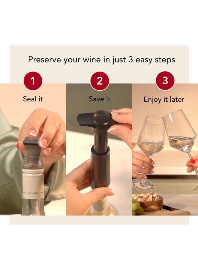 Vacu Vin The Original Wine Saver Pump and Wine Preserver with Wine Stoppers Vacuum Sealers. White Wine Pump and Wine Vacuum Stoppers, Black. Wine Bottle Keeper Set Keeps Wine Fresh for Longer - Image 5