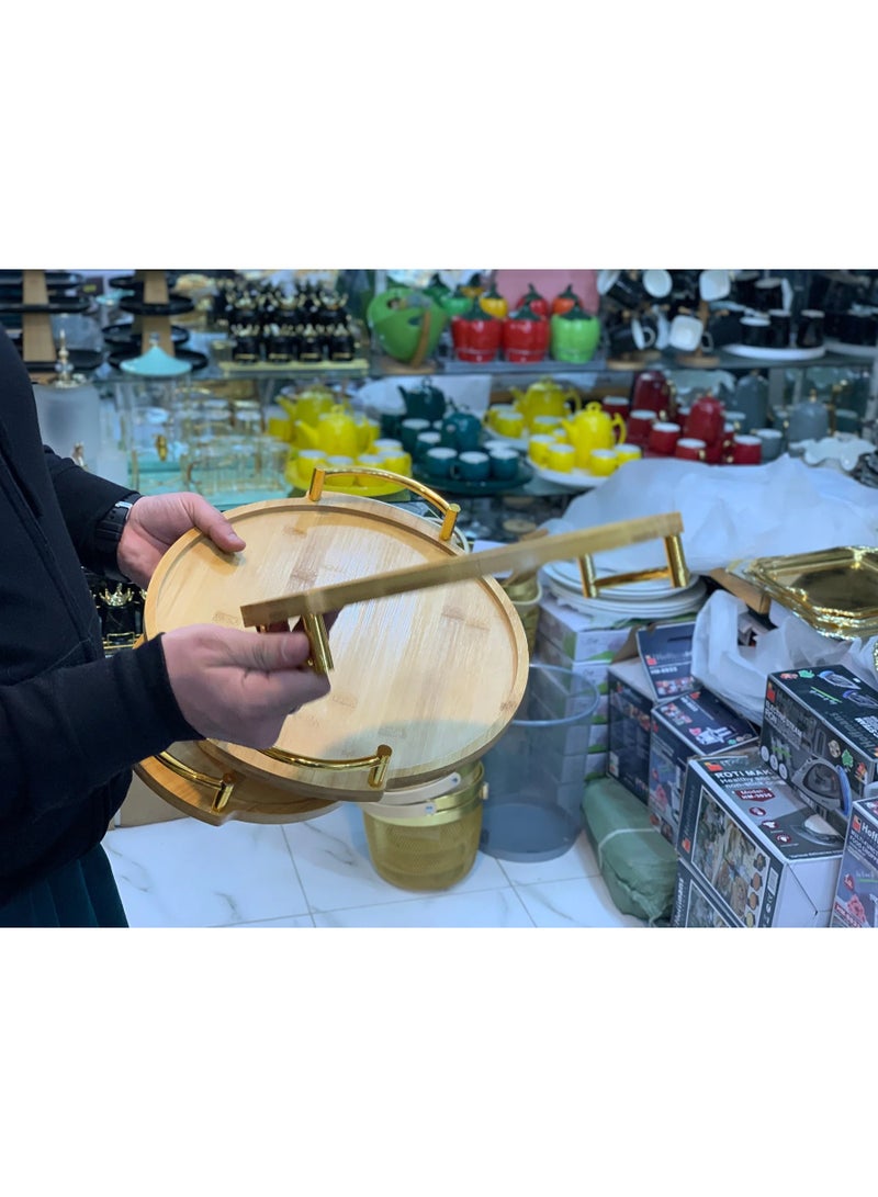 صواني تقديم من الخيزران على شكل دائري 3 قطع - Image 5